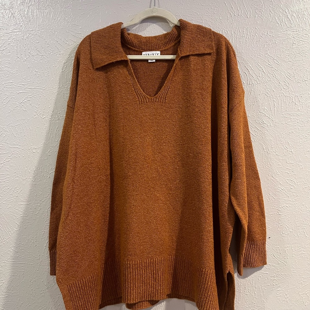 Ava & Viv Women's V-Neck Brown Sweater